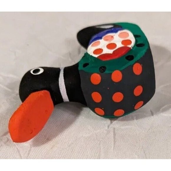 Handpainted Duck Wooden Carving Folk Art Decoy Miniature Colorful Figure Tiny - Picture 11 of 14